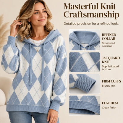 🌸Hot Sale 50% OFF💖Women's Casual Argyle Hooded Sweater