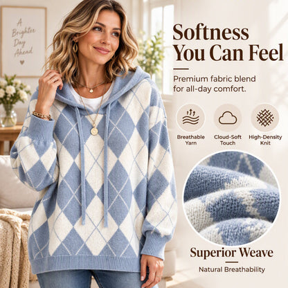 🌸Hot Sale 50% OFF💖Women's Casual Argyle Hooded Sweater