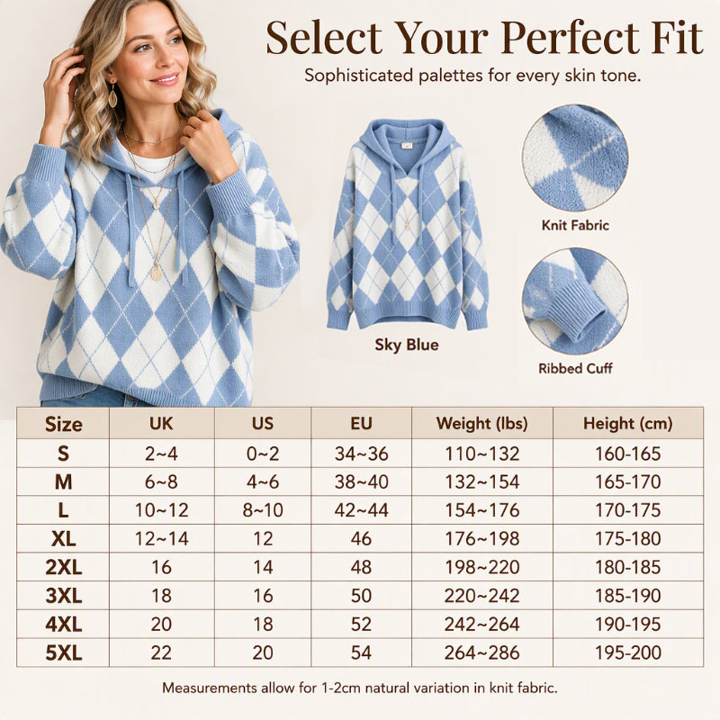 🌸Hot Sale 50% OFF💖Women's Casual Argyle Hooded Sweater