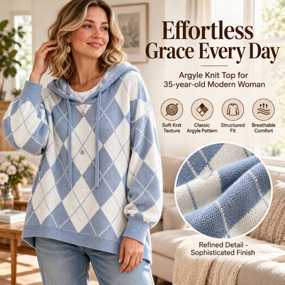 🌸Hot Sale 50% OFF💖Women's Casual Argyle Hooded Sweater
