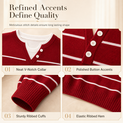 Casual Mock Two Piece V Neck Knit Sweater with Button Details