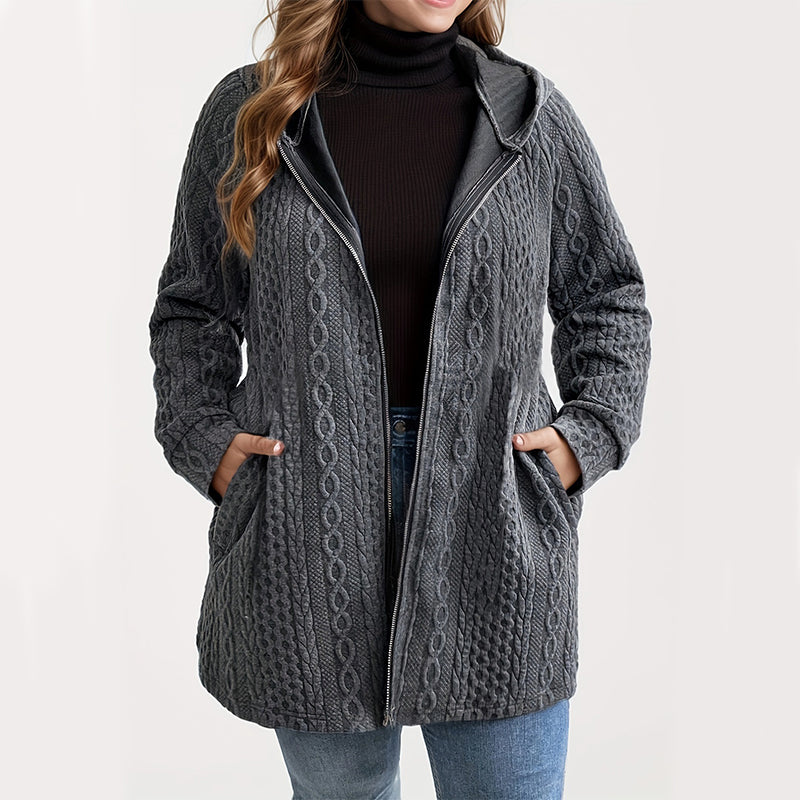 Casual Loose-Fit Cable Knit Hooded Jacket