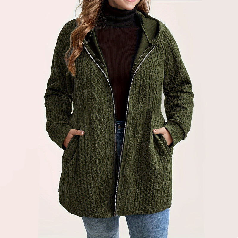 Casual Loose-Fit Cable Knit Hooded Jacket