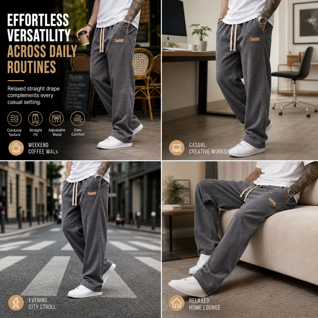 💎 Exclusive Deal 👖 Men's Lightweight Corduroy Casual Pants Loose Fit Straight Leg Trousers ✨ lightweight corduroy fabric, loose straight cut, casual daily trousers