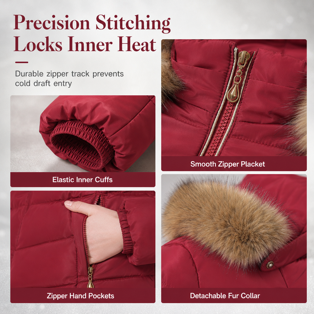 Women Mid-Length Slim Fit Winter Padded Coat with Large Fur Collar Outerwear🔥𝙁𝙧𝙚𝙚 𝙎𝙝𝙞𝙥𝙥𝙞𝙣𝙜