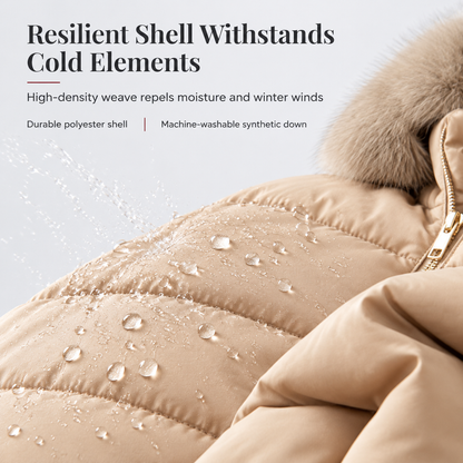 Women Mid-Length Slim Fit Winter Padded Coat with Large Fur Collar Outerwear🔥𝙁𝙧𝙚𝙚 𝙎𝙝𝙞𝙥𝙥𝙞𝙣𝙜