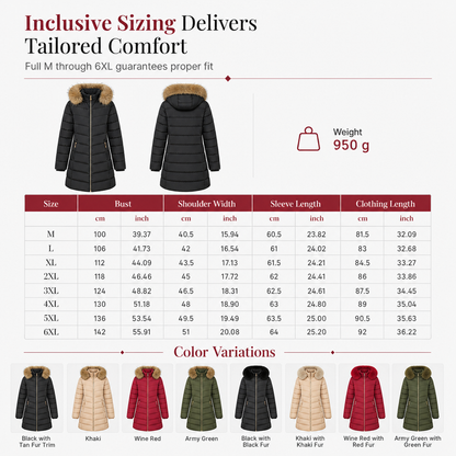 Women Mid-Length Slim Fit Winter Padded Coat with Large Fur Collar Outerwear🔥𝙁𝙧𝙚𝙚 𝙎𝙝𝙞𝙥𝙥𝙞𝙣𝙜