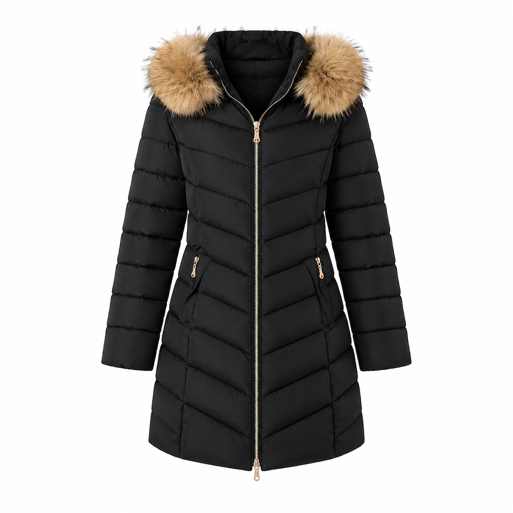 Women Mid-Length Slim Fit Winter Padded Coat with Large Fur Collar Outerwear🔥𝙁𝙧𝙚𝙚 𝙎𝙝𝙞𝙥𝙥𝙞𝙣𝙜