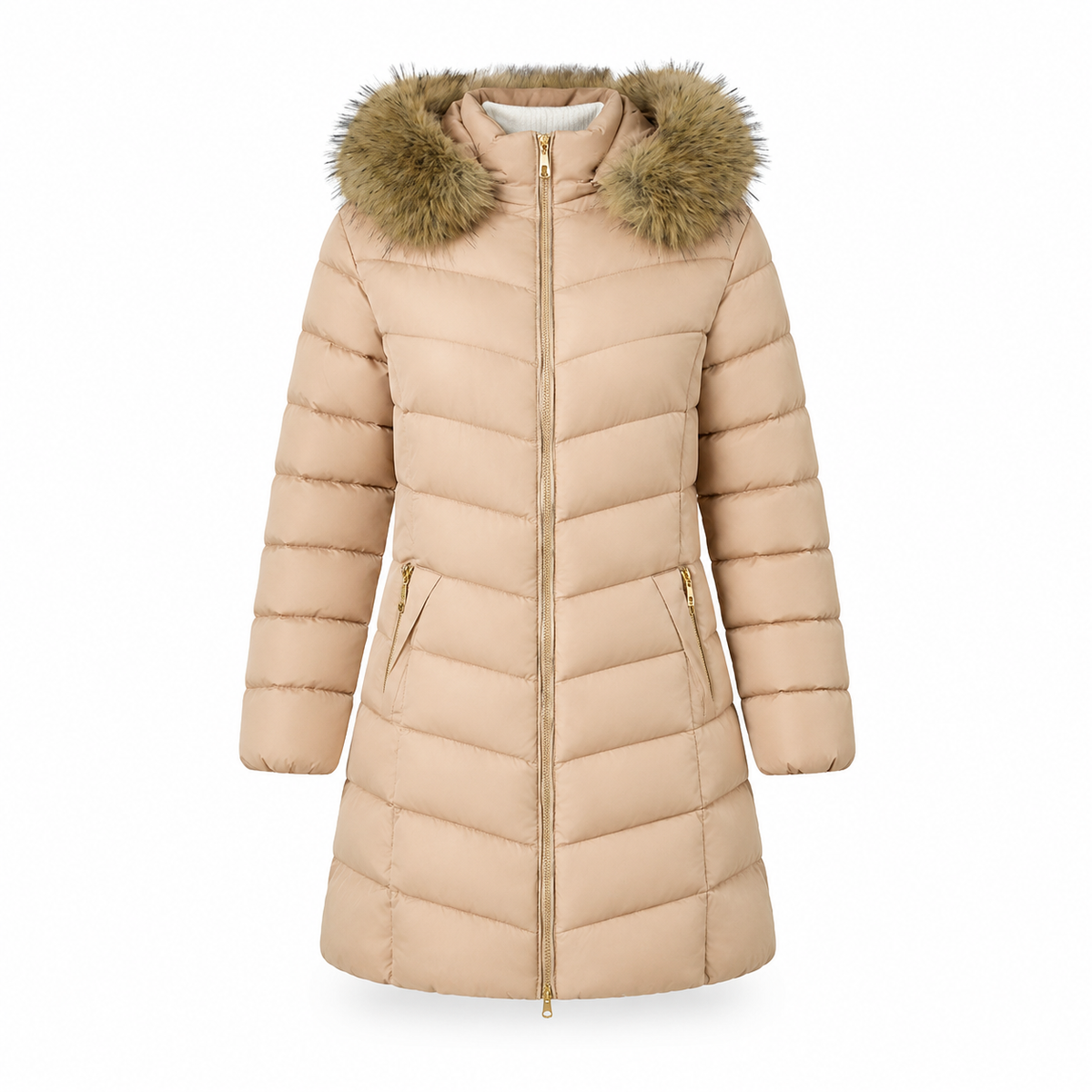 Women Mid-Length Slim Fit Winter Padded Coat with Large Fur Collar Outerwear🔥𝙁𝙧𝙚𝙚 𝙎𝙝𝙞𝙥𝙥𝙞𝙣𝙜