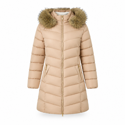 Women Mid-Length Slim Fit Winter Padded Coat with Large Fur Collar Outerwear🔥𝙁𝙧𝙚𝙚 𝙎𝙝𝙞𝙥𝙥𝙞𝙣𝙜
