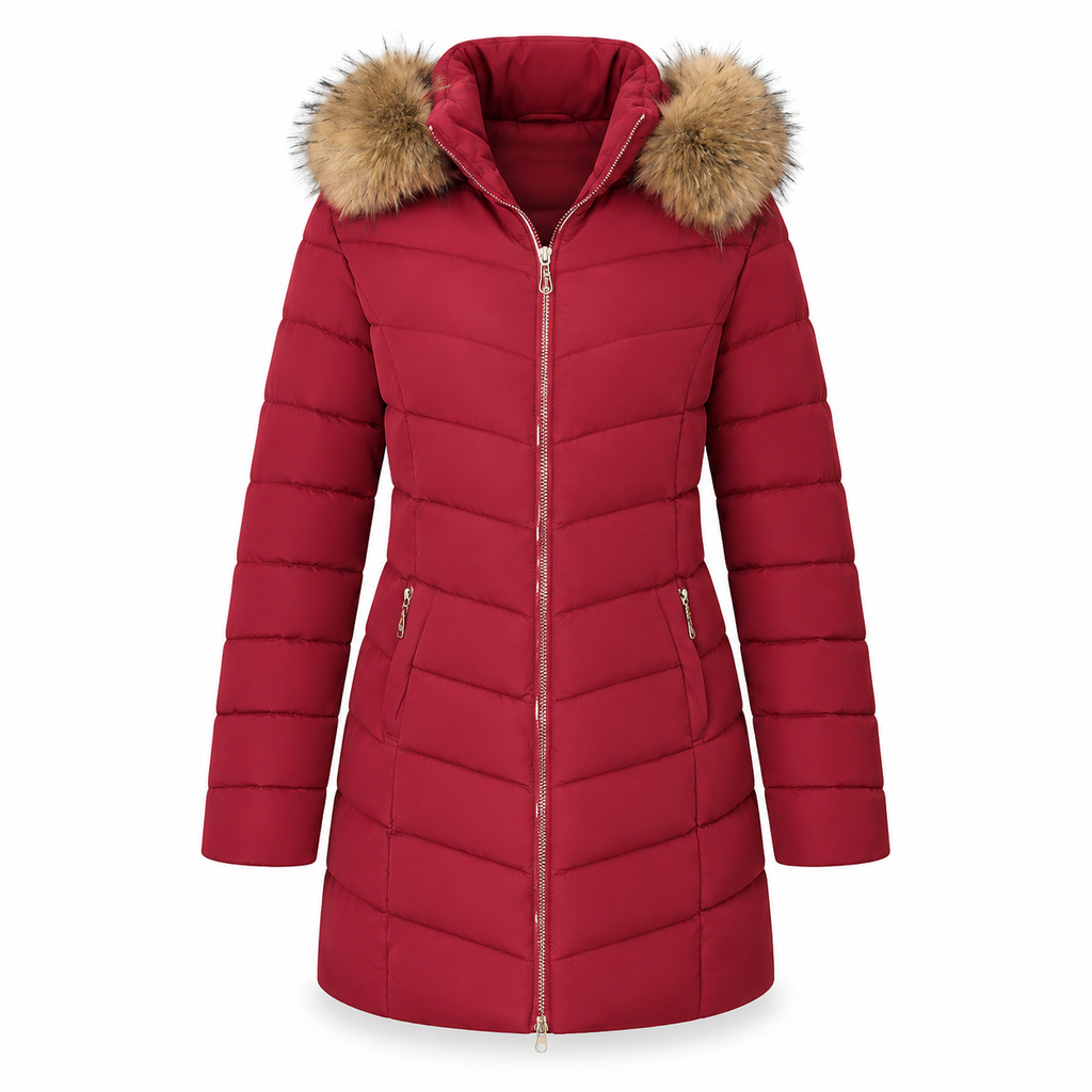 Women Mid-Length Slim Fit Winter Padded Coat with Large Fur Collar Outerwear🔥𝙁𝙧𝙚𝙚 𝙎𝙝𝙞𝙥𝙥𝙞𝙣𝙜