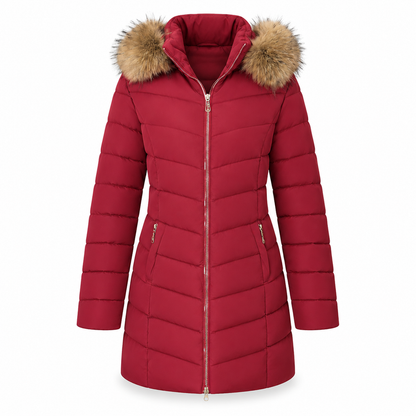 Women Mid-Length Slim Fit Winter Padded Coat with Large Fur Collar Outerwear🔥𝙁𝙧𝙚𝙚 𝙎𝙝𝙞𝙥𝙥𝙞𝙣𝙜