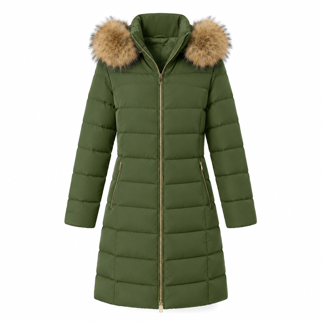 Women Mid-Length Slim Fit Winter Padded Coat with Large Fur Collar Outerwear🔥𝙁𝙧𝙚𝙚 𝙎𝙝𝙞𝙥𝙥𝙞𝙣𝙜