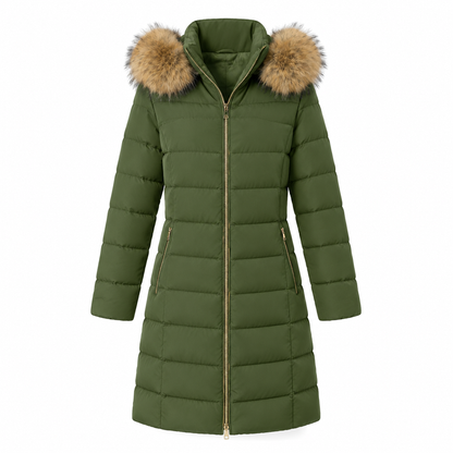Women Mid-Length Slim Fit Winter Padded Coat with Large Fur Collar Outerwear🔥𝙁𝙧𝙚𝙚 𝙎𝙝𝙞𝙥𝙥𝙞𝙣𝙜