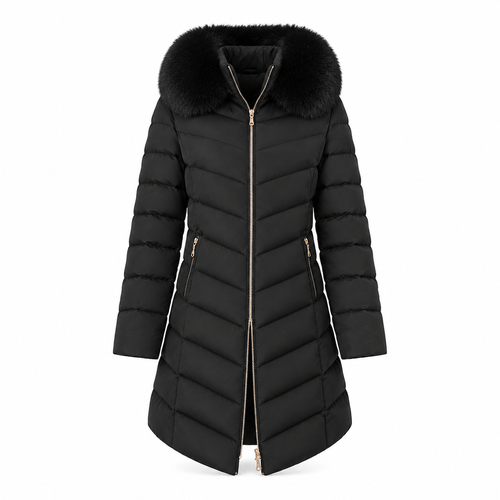 Women Mid-Length Slim Fit Winter Padded Coat with Large Fur Collar Outerwear🔥𝙁𝙧𝙚𝙚 𝙎𝙝𝙞𝙥𝙥𝙞𝙣𝙜