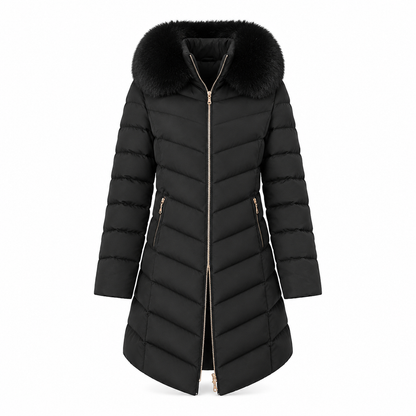 Women Mid-Length Slim Fit Winter Padded Coat with Large Fur Collar Outerwear🔥𝙁𝙧𝙚𝙚 𝙎𝙝𝙞𝙥𝙥𝙞𝙣𝙜