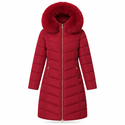 Women Mid-Length Slim Fit Winter Padded Coat with Large Fur Collar Outerwear🔥𝙁𝙧𝙚𝙚 𝙎𝙝𝙞𝙥𝙥𝙞𝙣𝙜