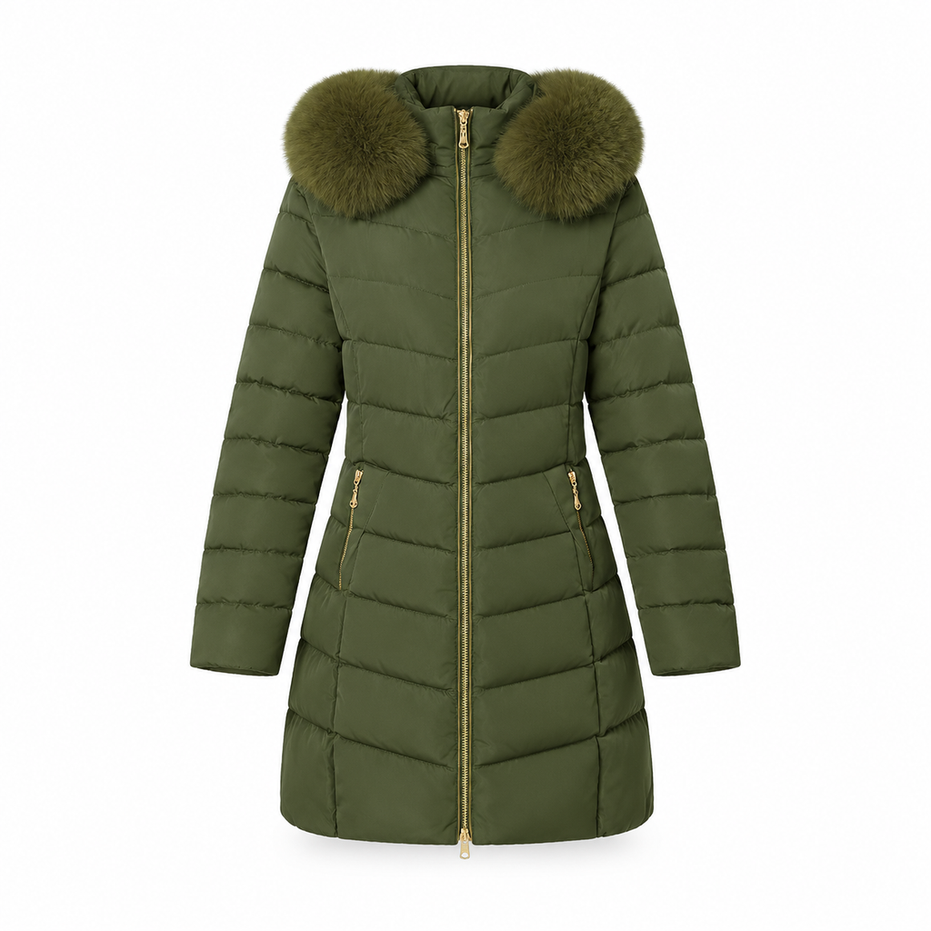 Women Mid-Length Slim Fit Winter Padded Coat with Large Fur Collar Outerwear🔥𝙁𝙧𝙚𝙚 𝙎𝙝𝙞𝙥𝙥𝙞𝙣𝙜