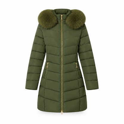 Women Mid-Length Slim Fit Winter Padded Coat with Large Fur Collar Outerwear🔥𝙁𝙧𝙚𝙚 𝙎𝙝𝙞𝙥𝙥𝙞𝙣𝙜