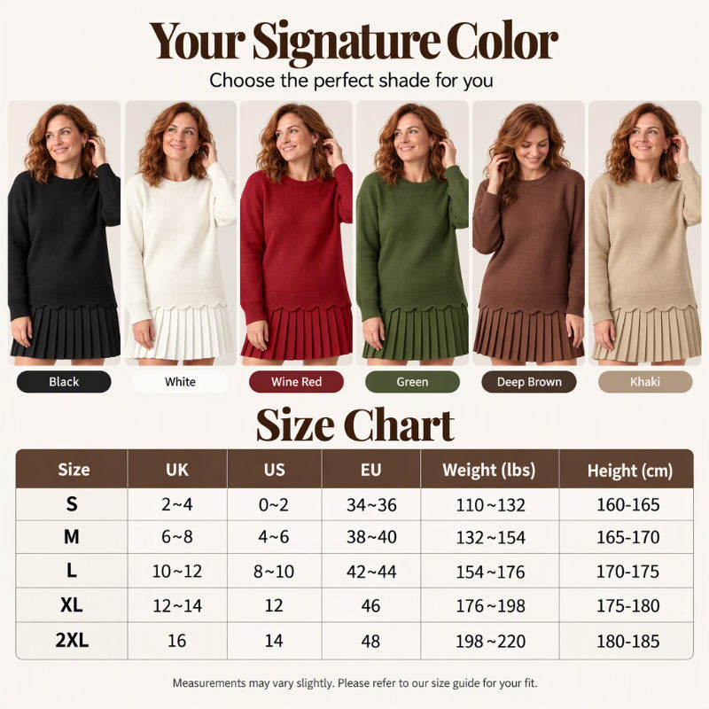 Women's Scallop Hem Sweater and Pleated Skirt Set