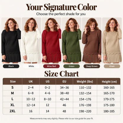 Women's Scallop Hem Sweater and Pleated Skirt Set