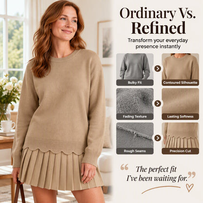 Women's Scallop Hem Sweater and Pleated Skirt Set