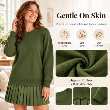 Women's Scallop Hem Sweater and Pleated Skirt Set