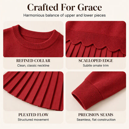 Women's Scallop Hem Sweater and Pleated Skirt Set