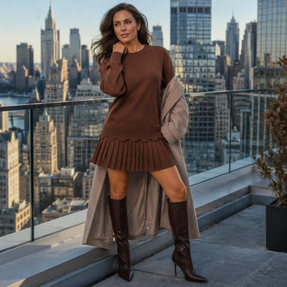 Women's Scallop Hem Sweater and Pleated Skirt Set