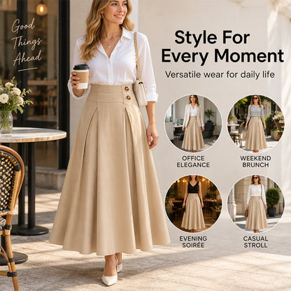 Women's High-Waisted Pleated A-Line Maxi Skirt