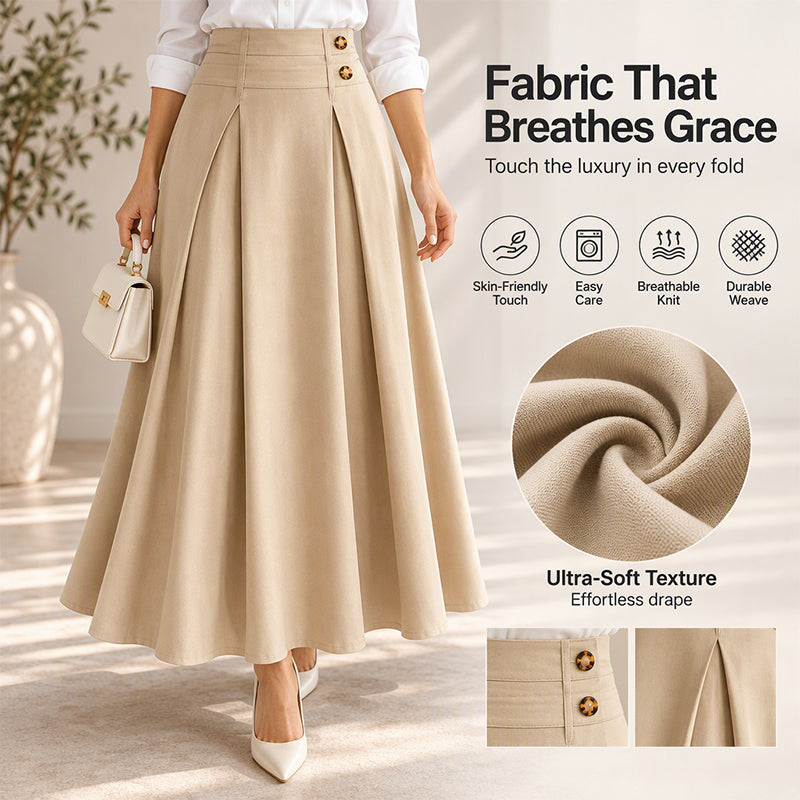 Women's High-Waisted Pleated A-Line Maxi Skirt