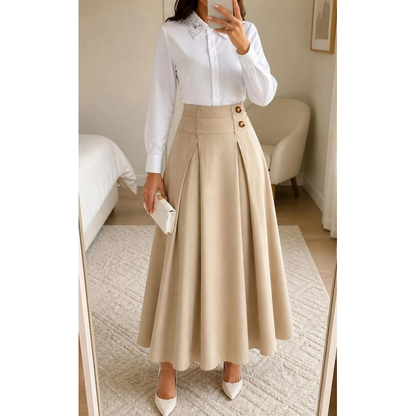 Women's High-Waisted Pleated A-Line Maxi Skirt