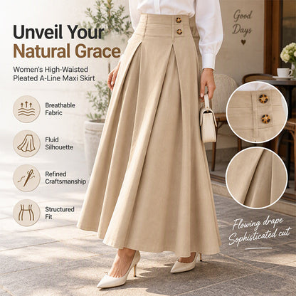 Women's High-Waisted Pleated A-Line Maxi Skirt