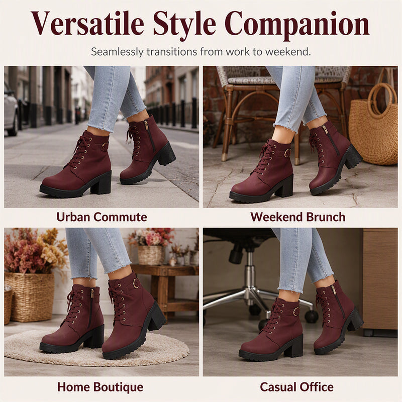 Women's Chunky Heel Platform Ankle Boots