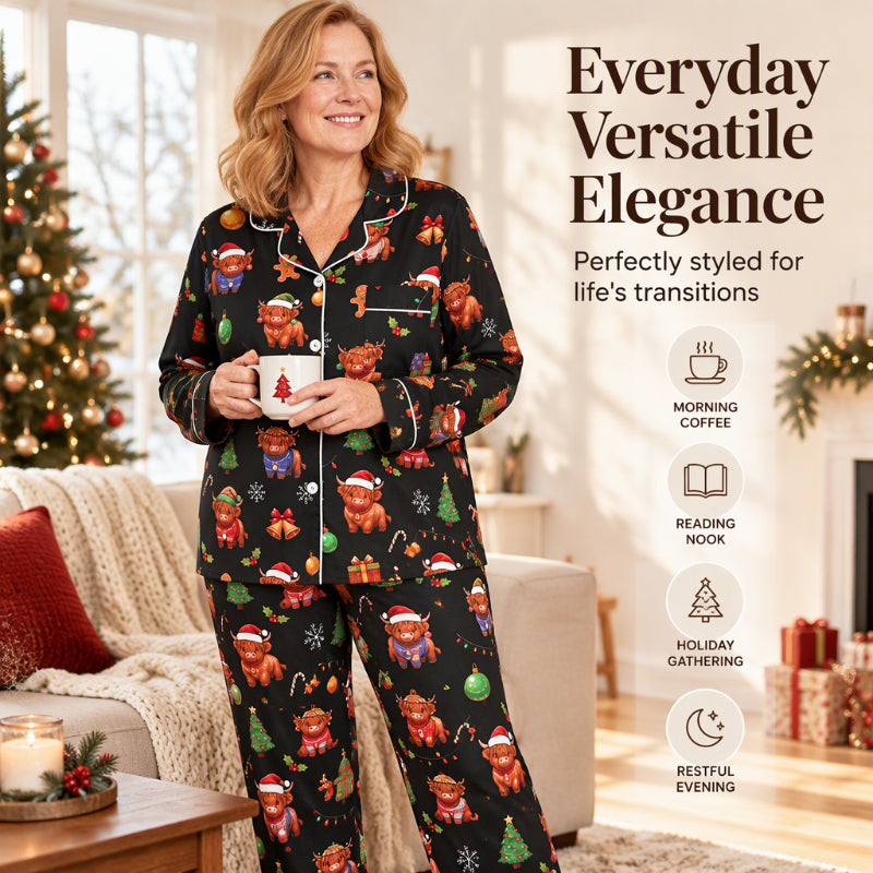 Women's Christmas Long Sleeve Notch Collar Pajama Set