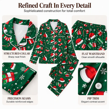 Women's Christmas Long Sleeve Notch Collar Pajama Set