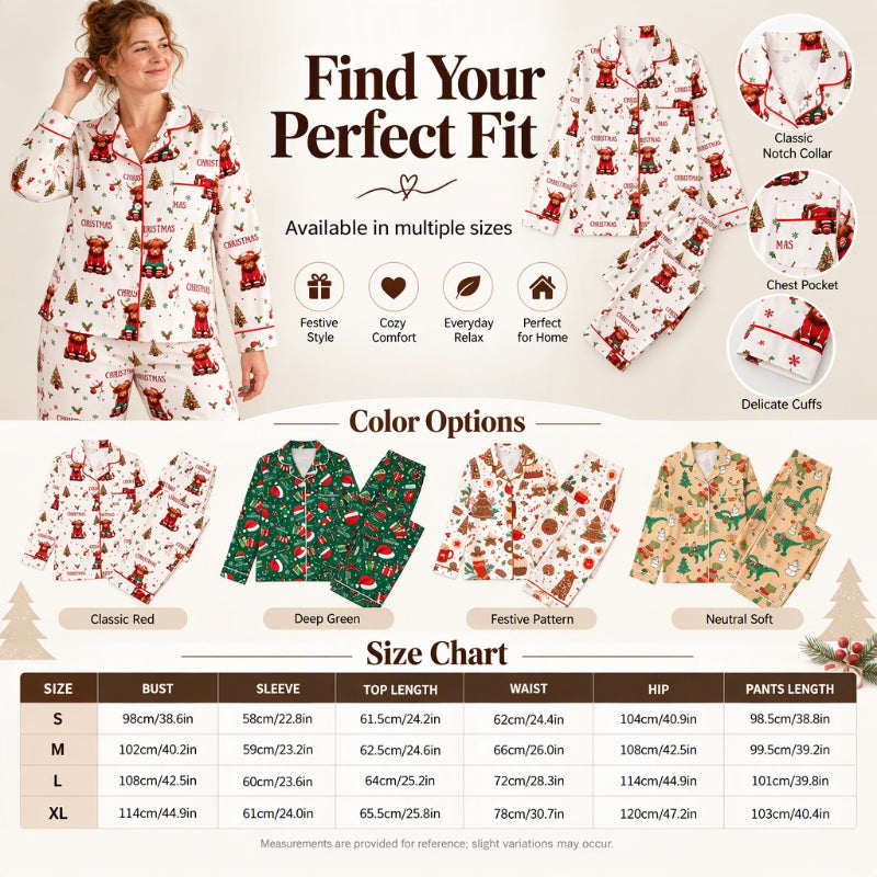 Women's Christmas Long Sleeve Notch Collar Pajama Set