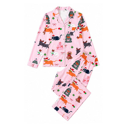 Women's Christmas Long Sleeve Notch Collar Pajama Set