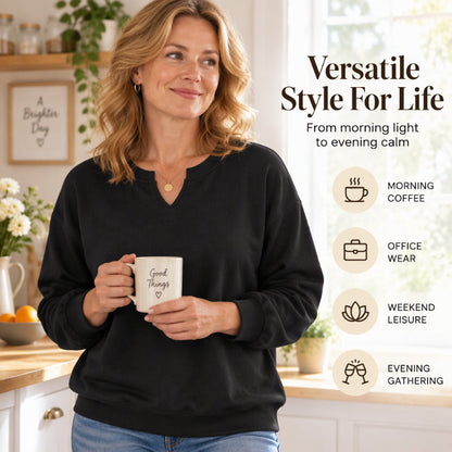 Women's Casual Split V-Neck Sweatshirt