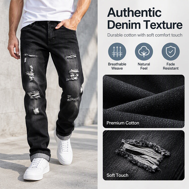 Men's Ripped Slim-Fit Distressed Denim Jeans