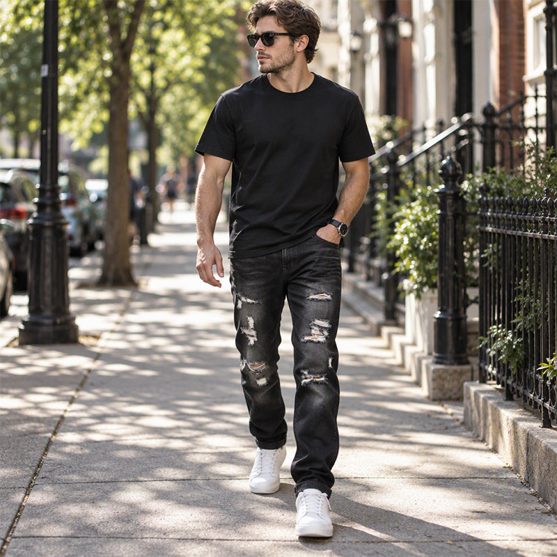 Men's Ripped Slim-Fit Distressed Denim Jeans