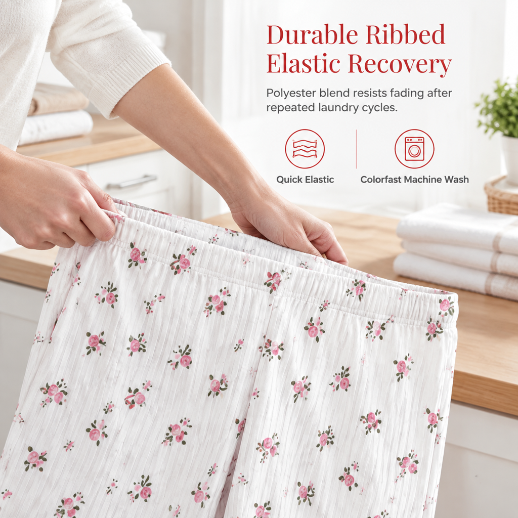 Women's Printed Pajama Set Short Sleeve Top and Long Pants Comfortable Stretchy Loungewear