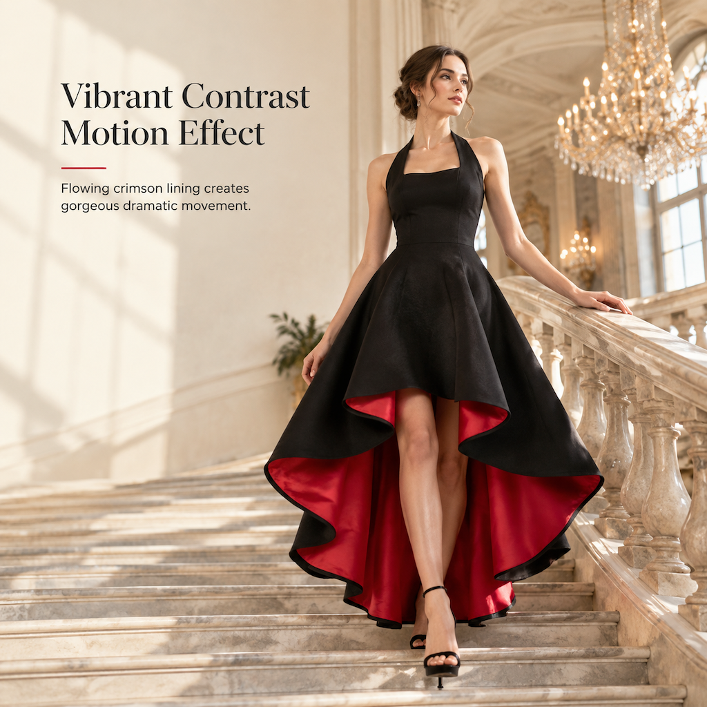 Women's Elegant Black Colorblock Dress Slim Fit Cinched Waist Party Dress