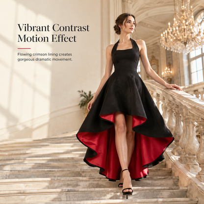 Women's Elegant Black Colorblock Dress Slim Fit Cinched Waist Party Dress