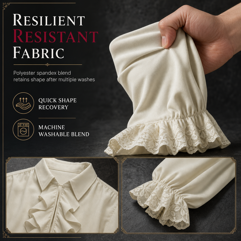 Unisex Fit French Style Ruffle Collar Blouse with Lace Cuffs