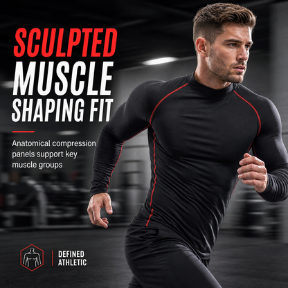 Men's Winter Thermal Fabric Lined Compression Long Sleeve T-Shirt High Neck Sports Running Training Base Layer