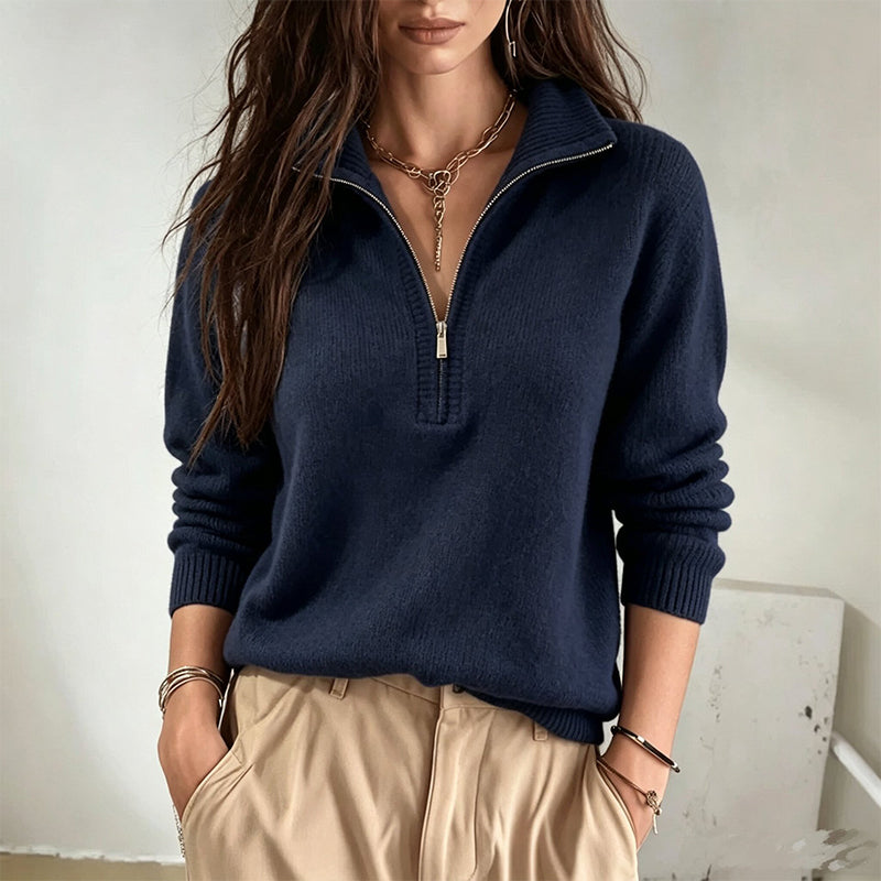 Women's Casual Solid Color Half-Zip Sweater