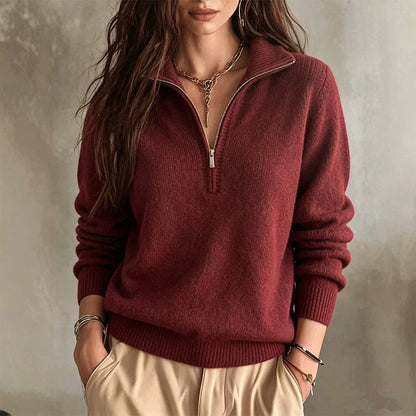 Women's Casual Solid Color Half-Zip Sweater