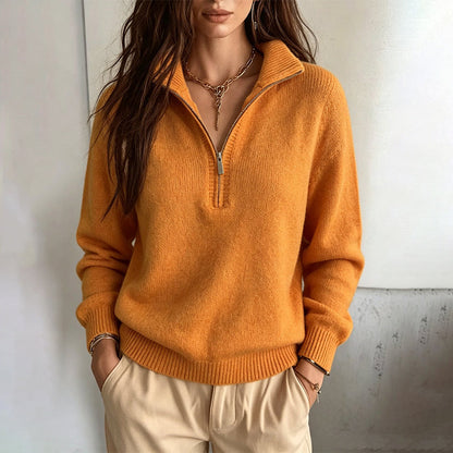 Women's Casual Solid Color Half-Zip Sweater