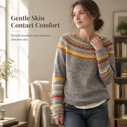Women's Loose Fit Crewneck Color Block Knit Pullover Sweater